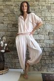 Basso Button Drape Cap Sleeve Shirt Seashell